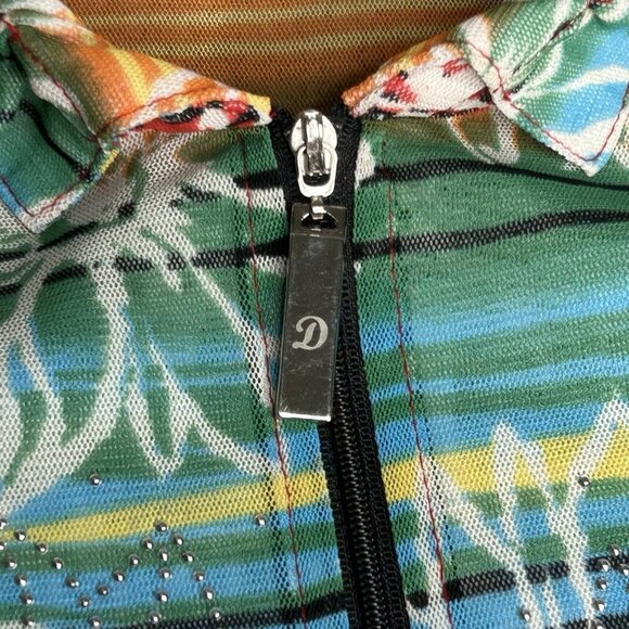 Damee Inc Jacket Womens Medium Rainbow Floral Mesh Studded Zip Stretch Vintage - Picture 4 of 13